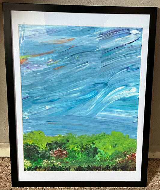 “Sky Wind Waves” - 13”x17” Acrylic Painting on Canvas Framed and Matted