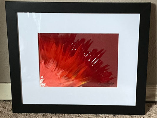 “Crimson Sunburst” 9”x11” Acrylic Painting on Canvas - Framed and Matted