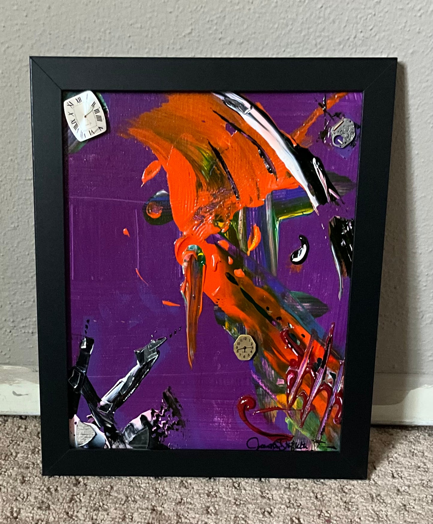 “Time, Light, Heat, Healing” - 9”x11” Multi Media Abstract Painting on Canvas. Signed & Professionally Framed.