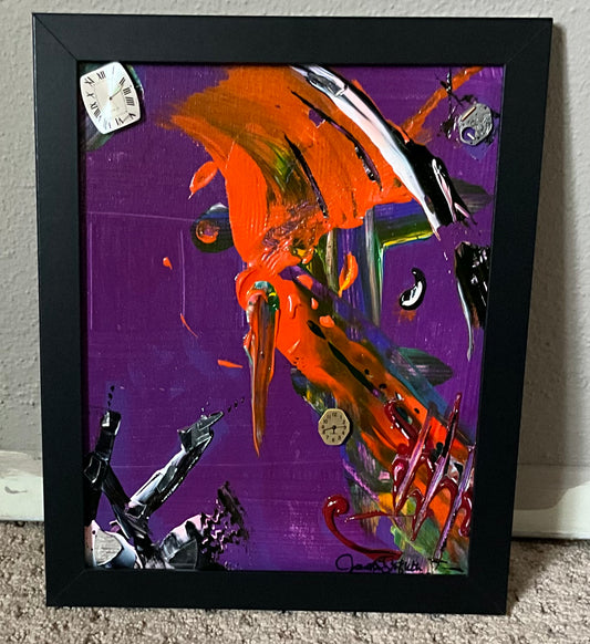 “Time, Light, Heat, Healing” - 9”x11” Multi Media Abstract Painting on Canvas. Signed & Professionally Framed.