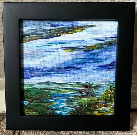 “The Meadow” - 5”x5” Acrylic Miniature Painting on Canvas - Framed & Signed