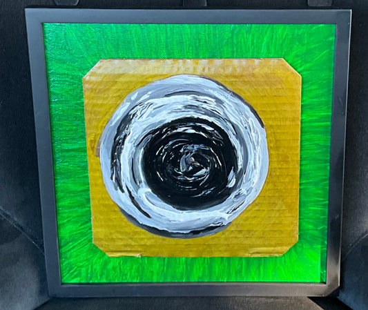 “Black Hole Sun Yin Yang Looking up through the Trees” 12”x12” Multi Media Acrylic Painting