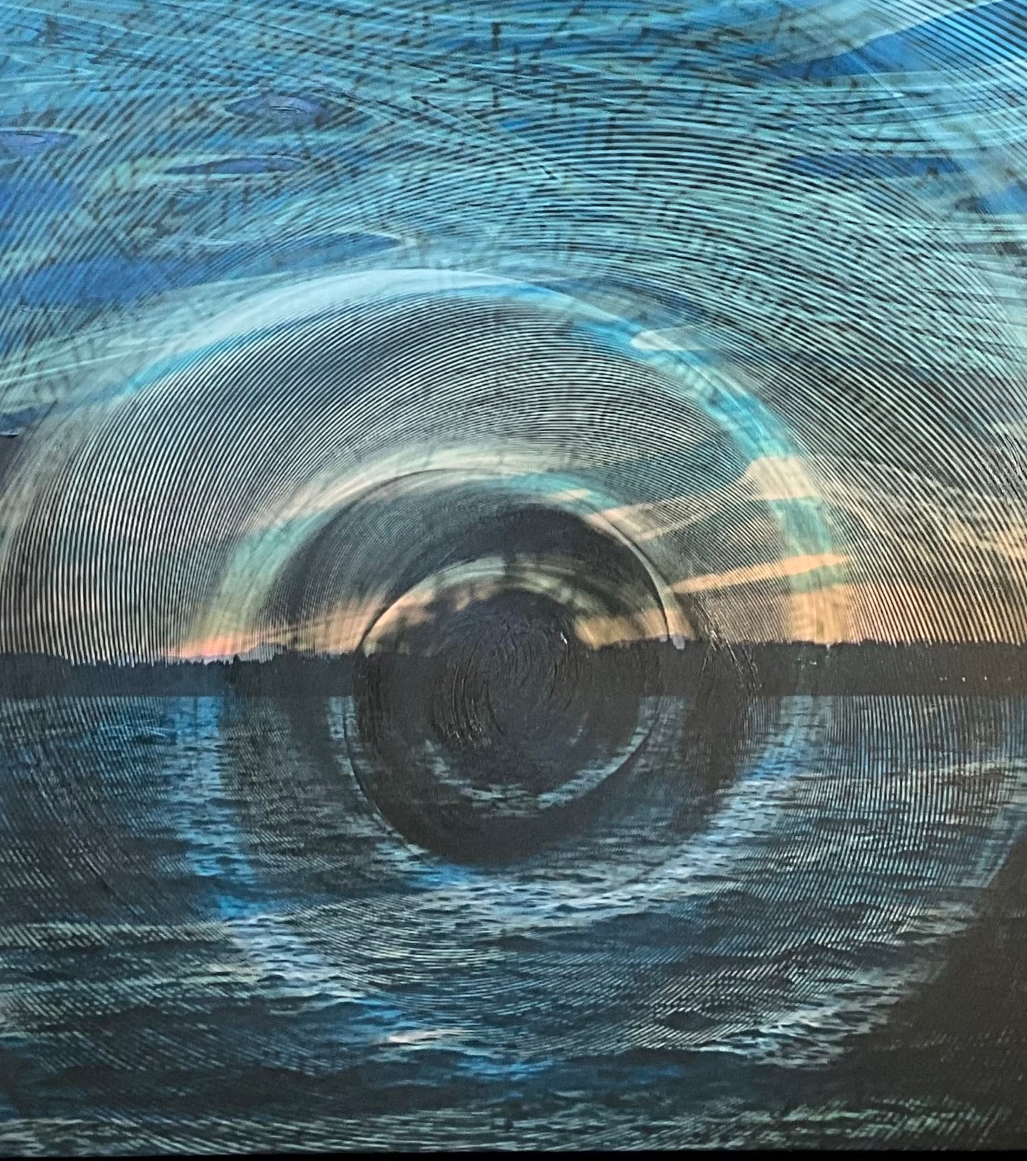 “A Dream on Lake Washington” - 26”x38” Large Digital Collage Artwork on Canvas Embellished & Framed