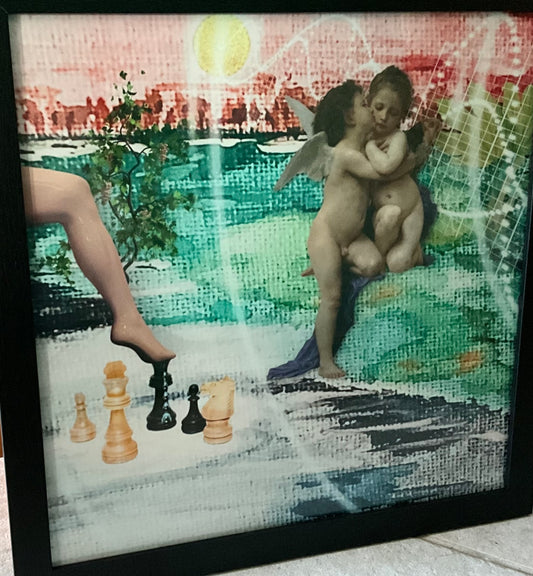 “Love & Pain” (Not Playing) - 18”x18” Digital Collage Artwork Framed