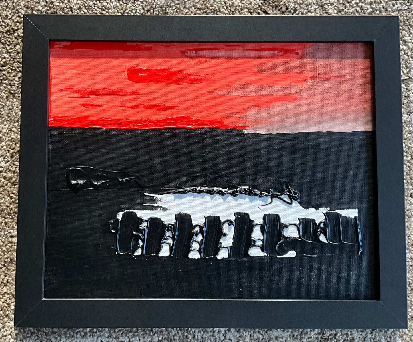 “Midnight Red Skies” (Easter Island) - 9”x11” Acrylic Painting on Canvas. Framed.