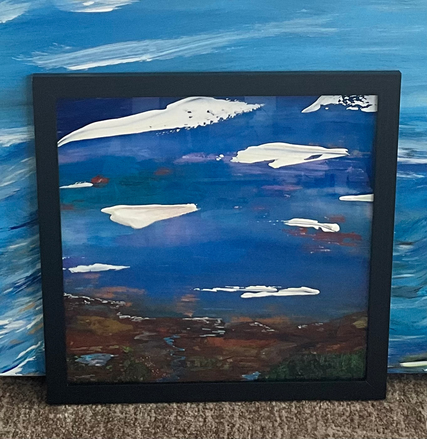 “Our Sky Valley” - 13”x13” Stacked Glass 3D Acrylic Painting. Framed.