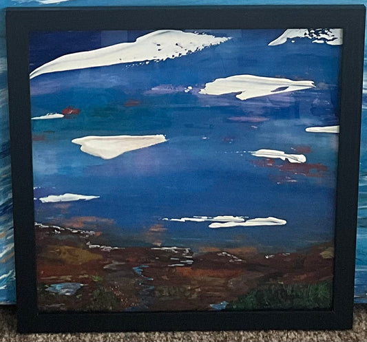 “Our Sky Valley” - 13”x13” Stacked Glass 3D Acrylic Painting. Framed.