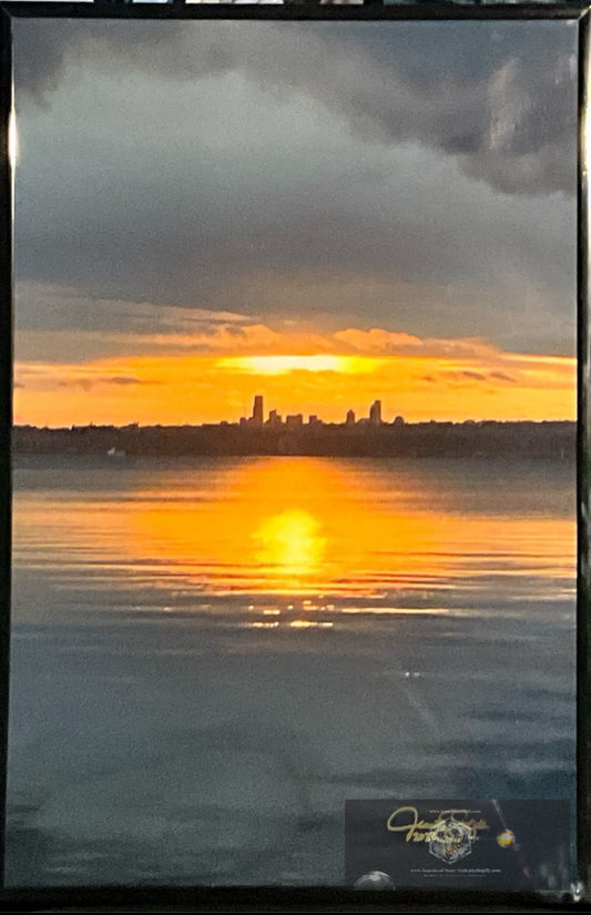 “Sunset of Lake Washington” - 16”x24” Original Photography Framed. Signed.