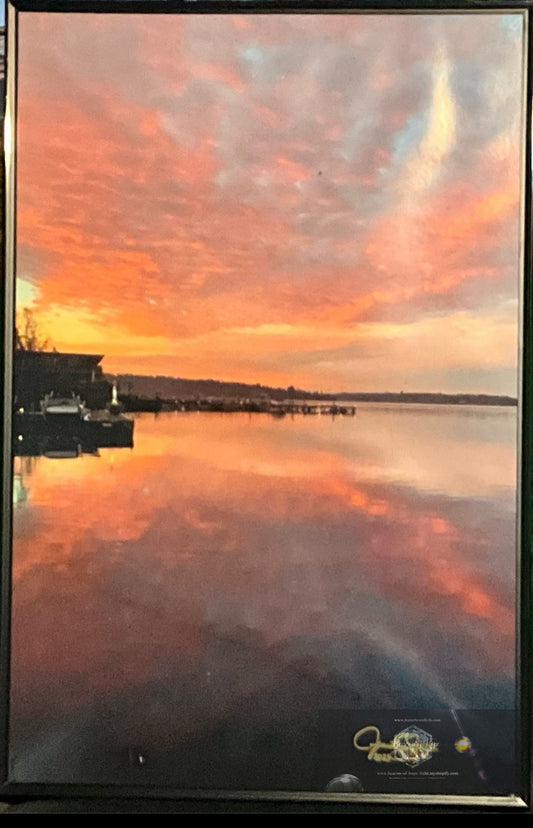 16”x24” - “Coral Lake Sunset - Kirkland, WA - Original Photography Framed. Signed.