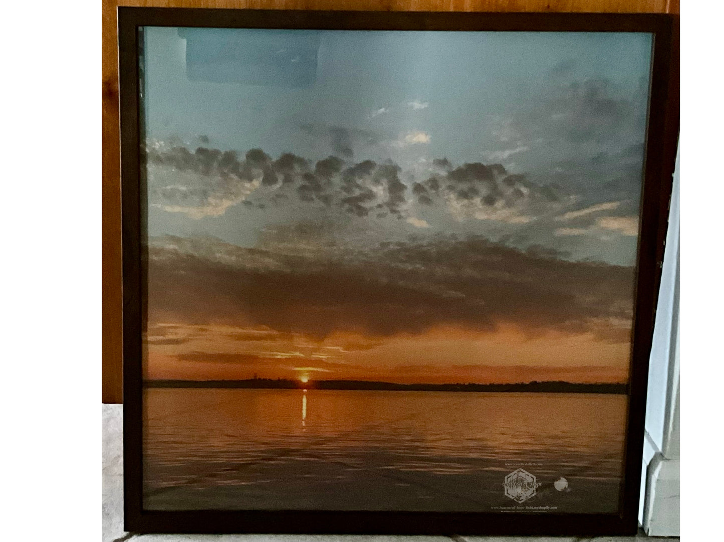 “Coral Sunset” - Seattle Skyline with Heart in the Sky. Signed. Framed.