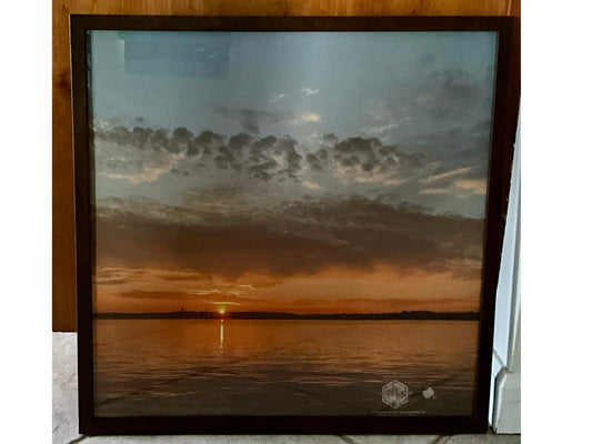 “Coral Sunset” - Seattle Skyline with Heart in the Sky. Signed. Framed.