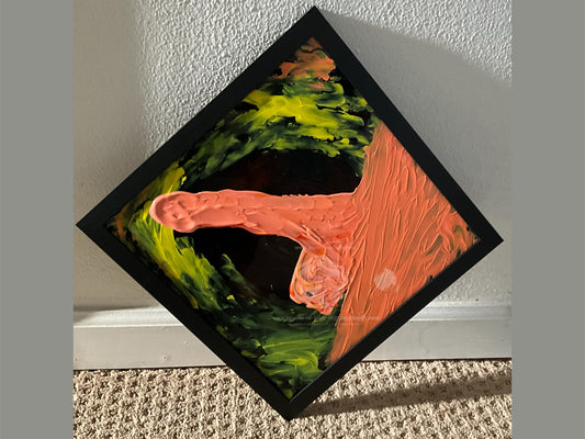 “Penis Rising” - 12”x12” - Acrylic on Glass. Framed.