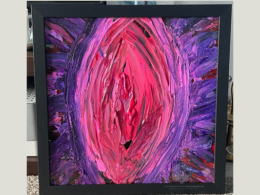 “Vagina Love” - 12”x12” - Acrylic Painting on Glass. (Glow in the Dark) Framed.