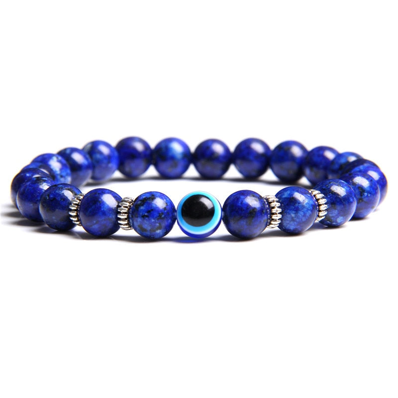 Evil Eye Bracelet - Natural Polished Stone with Blue Tiger Eye Pulsera Erkek Bileklik Homme