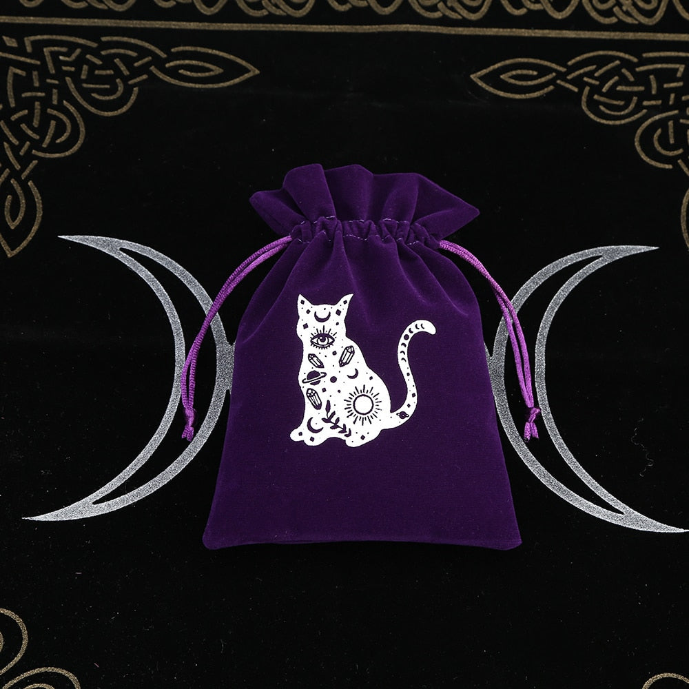 1pcs Velvet Moon Sun Tarot Storage Bag Board Game Cards Embroidery Drawstring Package Witchcraft Supplies for Altar Tarot Box